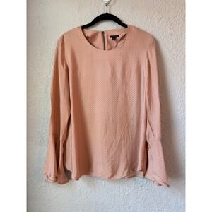 New Ann Taylor Petite Blouse Shirt Peach Polka Dot Bell Sleeve Top Women's S
